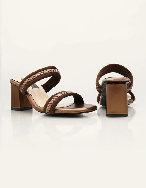 Mystique Marvel Brown Braided Block Heels – Essence by Rubina